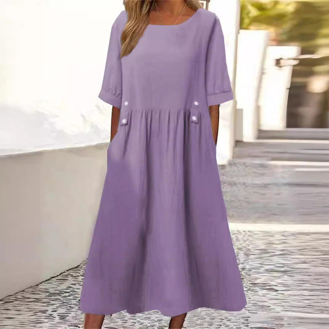 Women's Summer Midi Dress with Short Sleeves | Ideal for Summer
