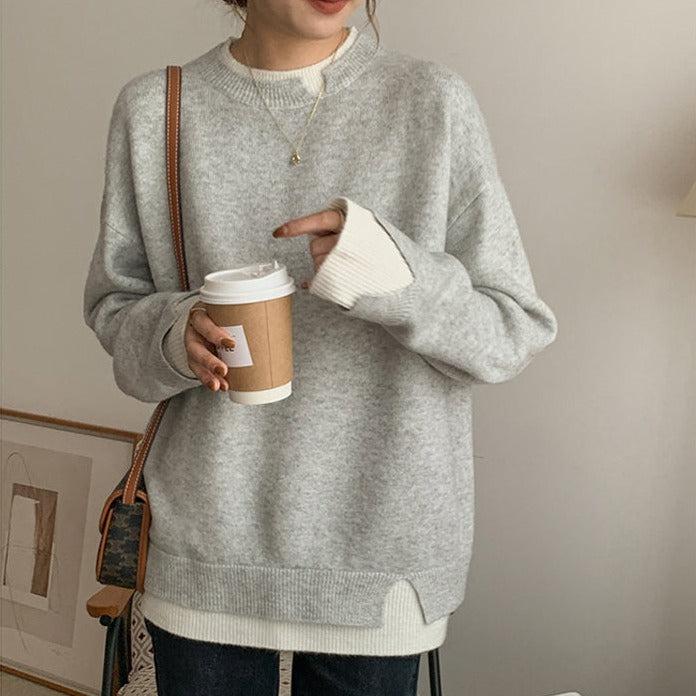 Women's Fashionable Grey Cashmere Jumper with Special Cut-Outs and Layered Effect | Ideal for Winter