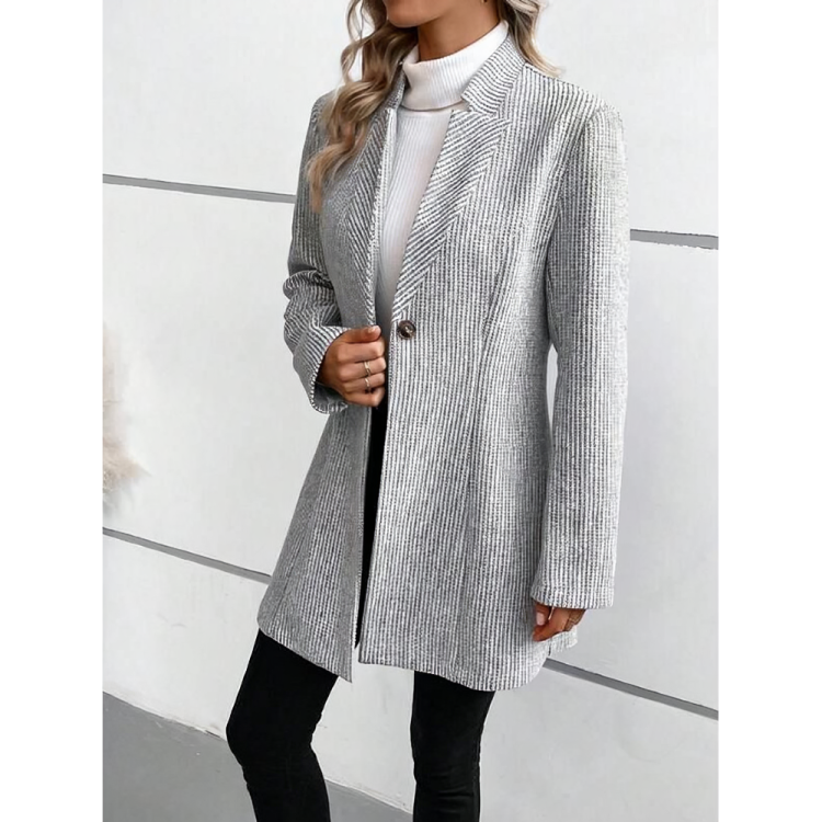 Women's Knitted Long Gray Winter Blazer with Button | Perfect for Casual Days