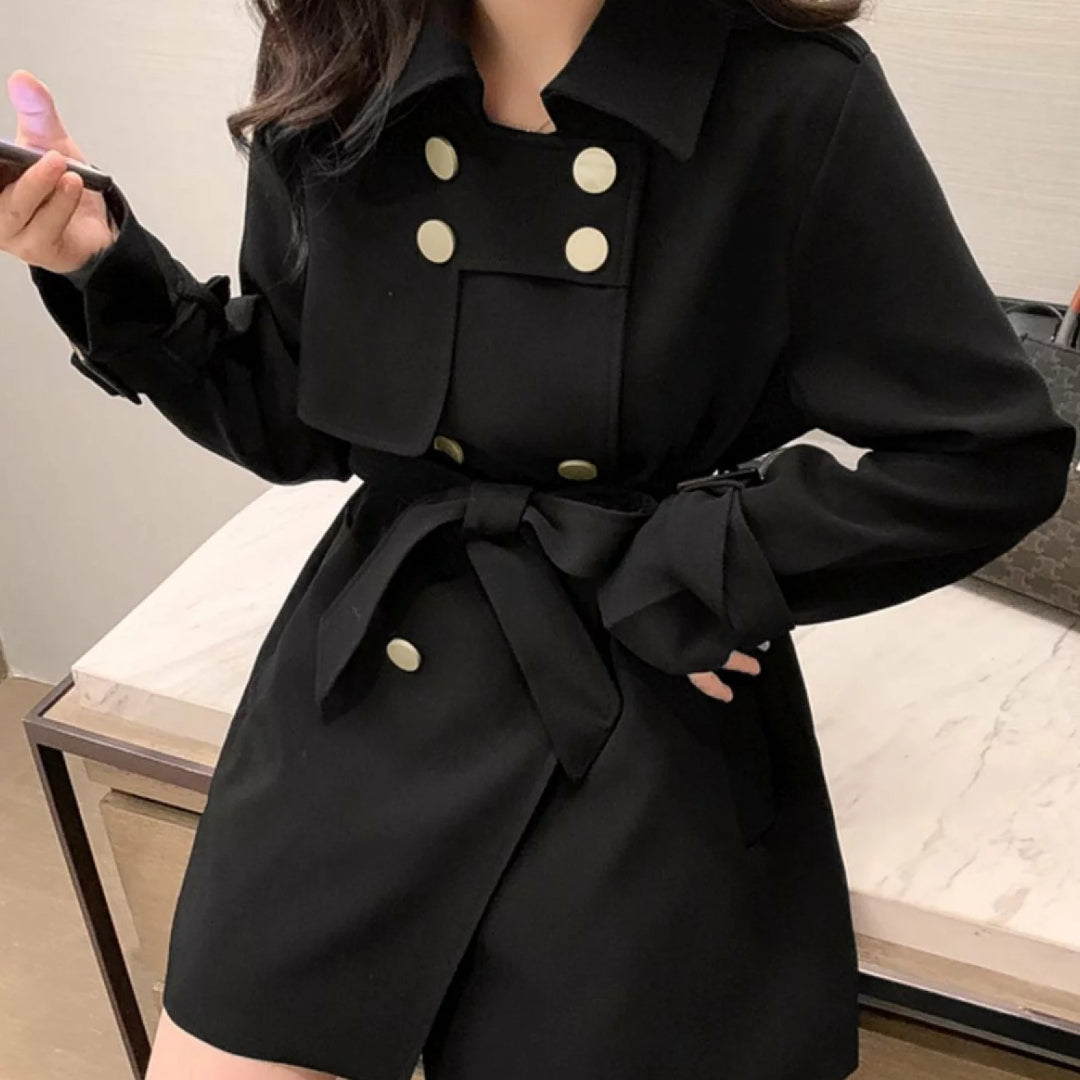 Belted Trench Coat With Solid Color Design For Women