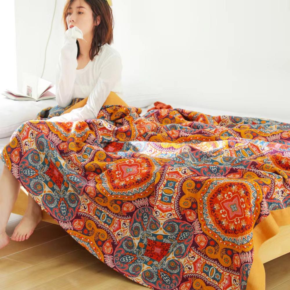 Sunrise Boho Reversible Blanket | 100% Cotton Blanket - Image 7