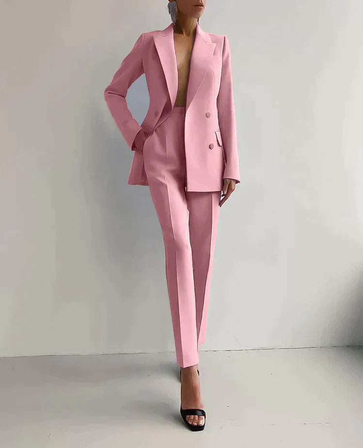 Women's Solid Color Buttoned Pocket Blazer Set | Perfect for Casual Days
