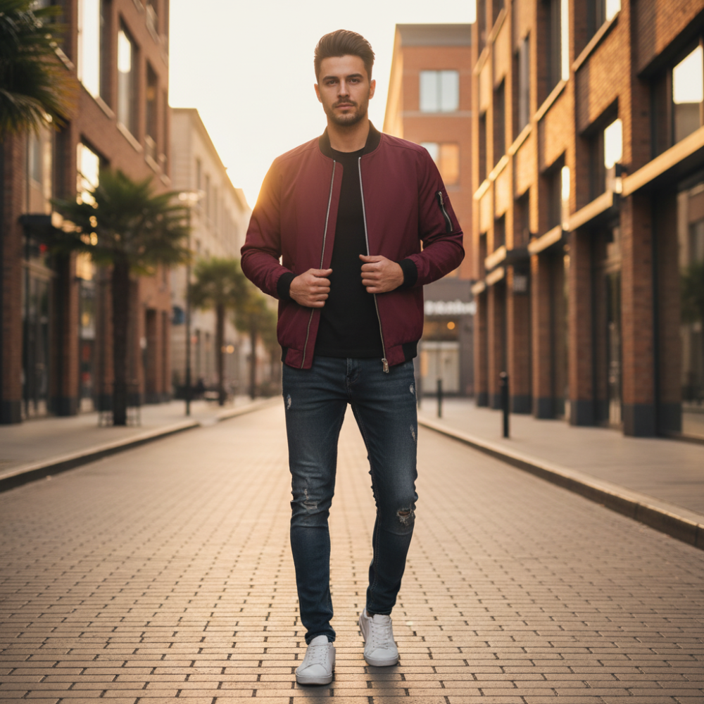 Men's Jacket Bomber Lightweight Zip Front Pocket Design