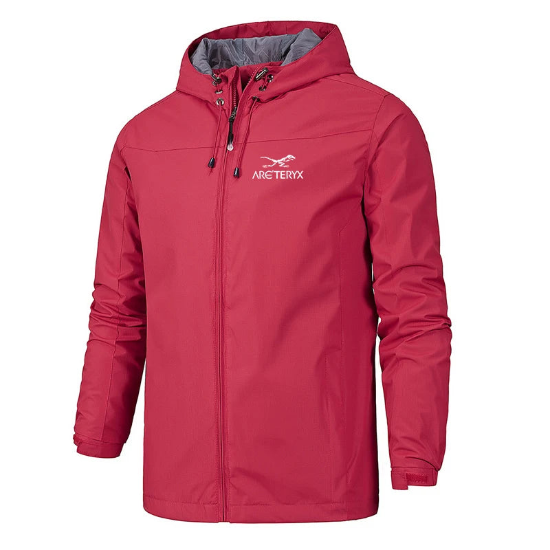 Men's Lightweight Waterproof Jacket with Hood and Zip Closure