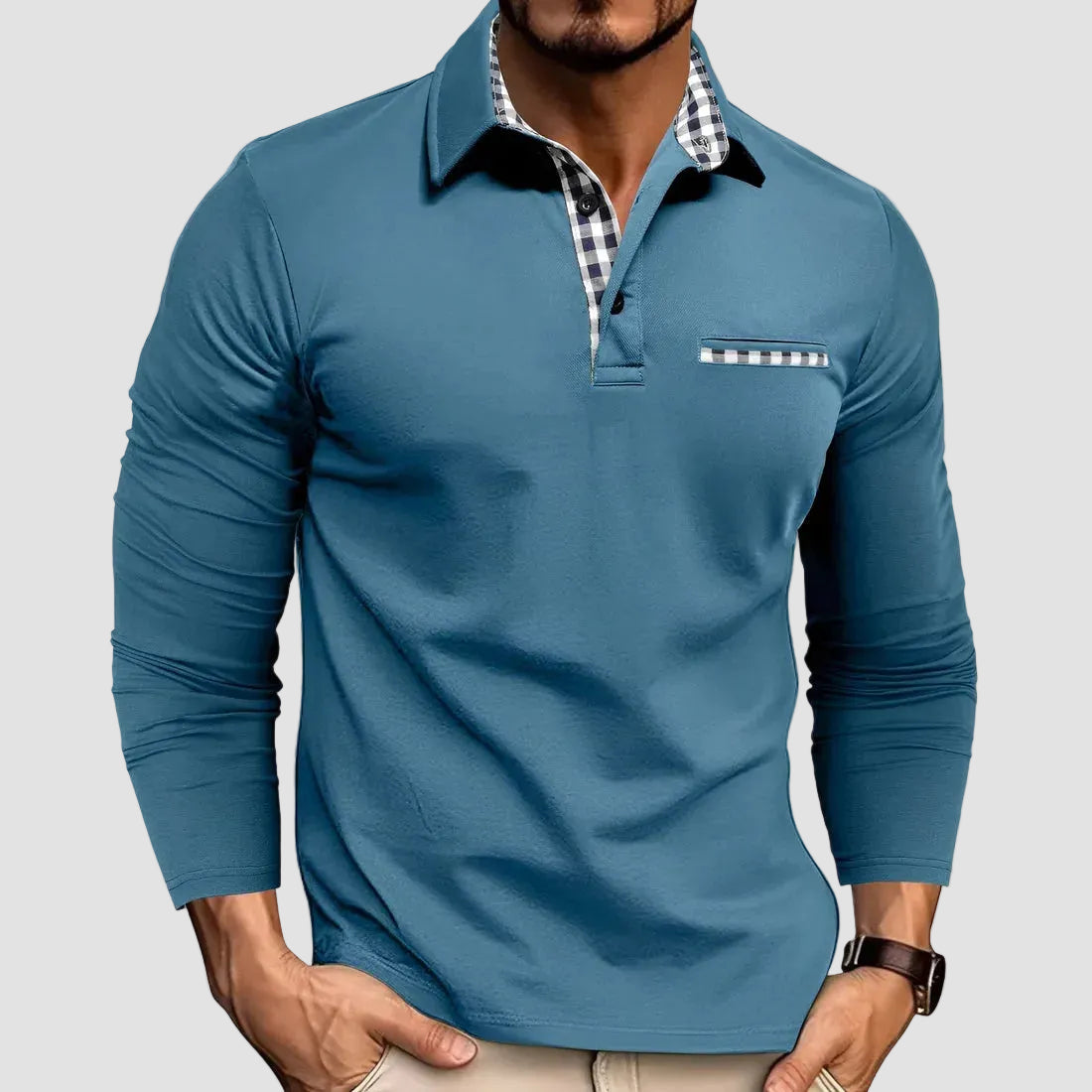 Men's Long Sleeve Casual Cotton Blend Polo Shirt 8