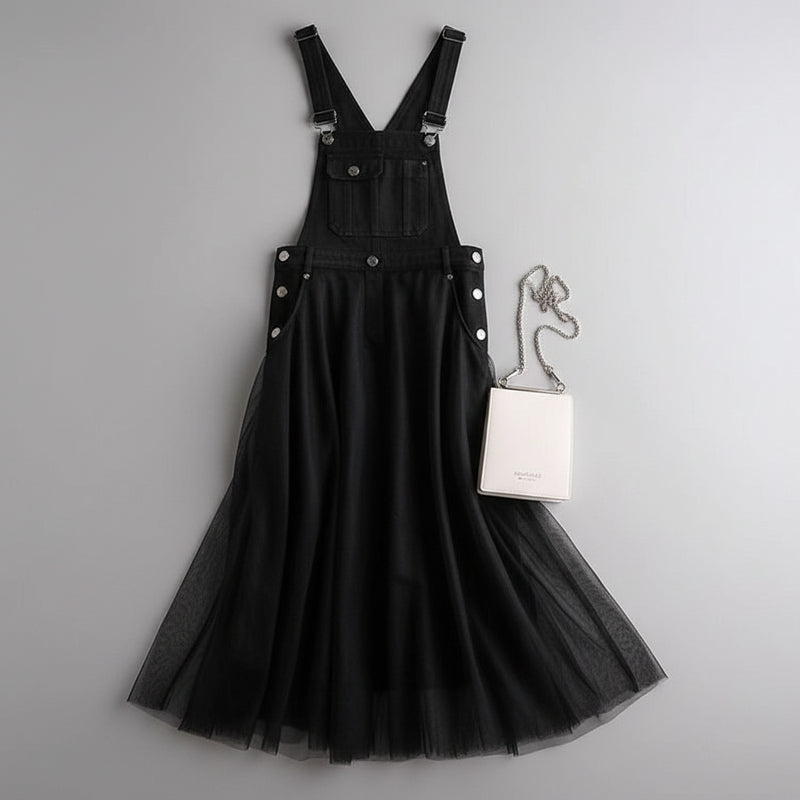 Women's Summer Dress Denim Strap Tulle | Casual Dress