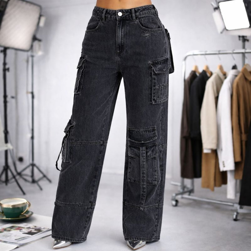 Women's Chic Denim Set Corset Top and Relaxed Cargo Pants