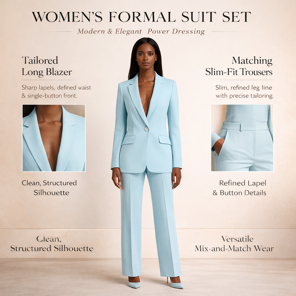 Women's Formal Suit Set Tailored Long Blazer