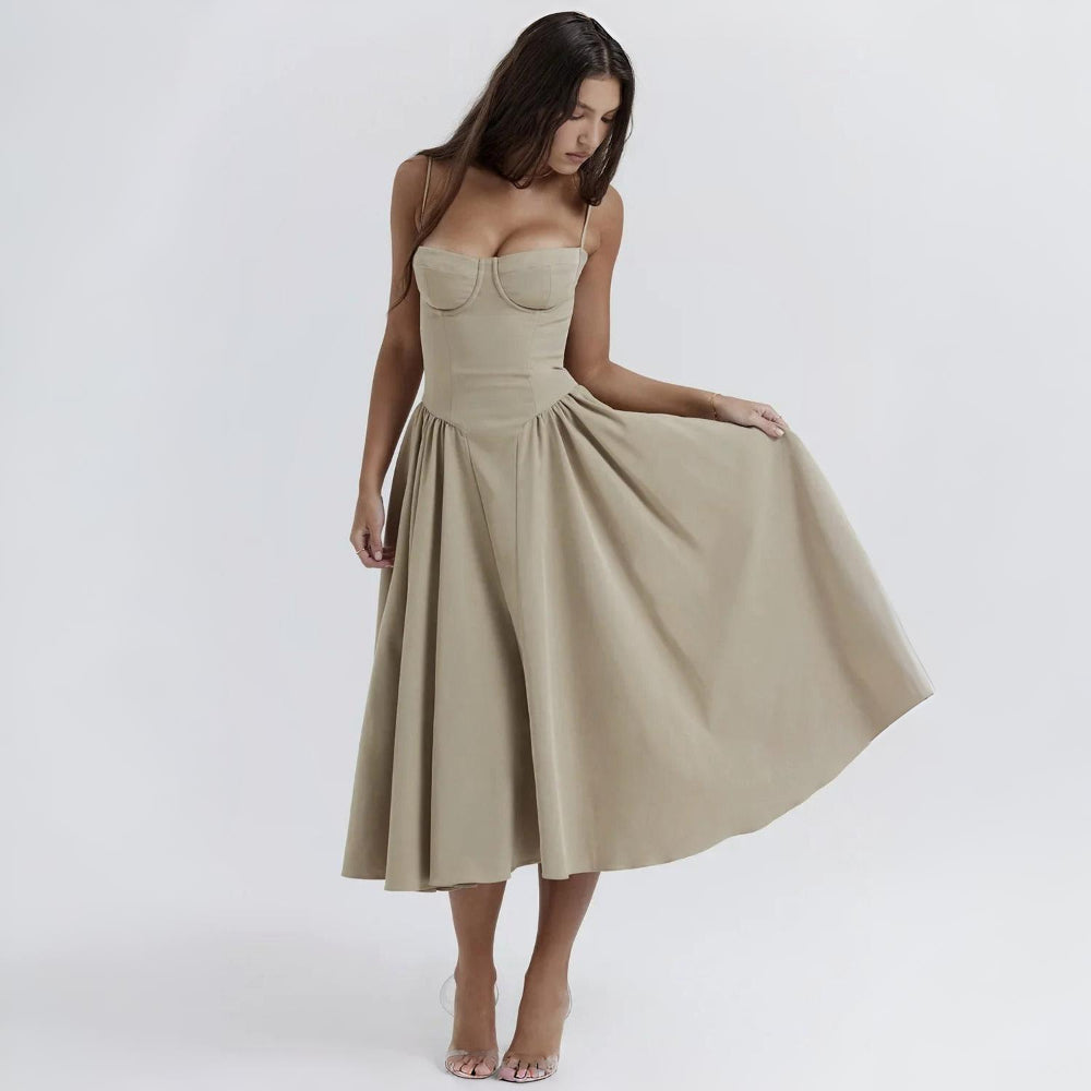 Women’s Summer Dress Corset A Line Spaghetti Strap Midi