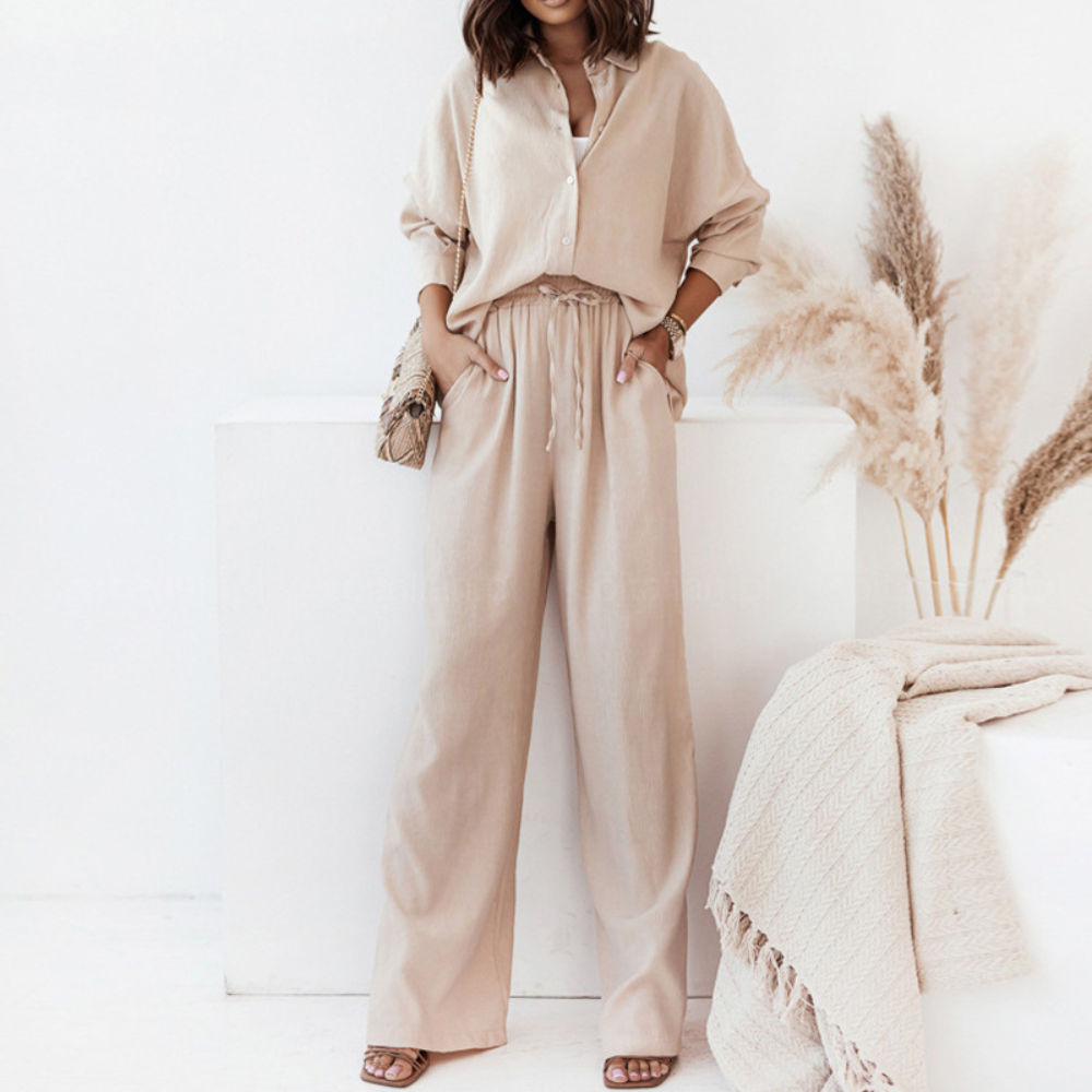 Women's Buttoned Elastic Waist Outfit set