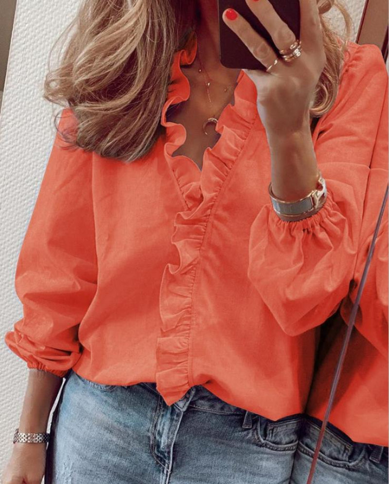 Elizabeth - Women’s Ruffle Blouse with V-Neck