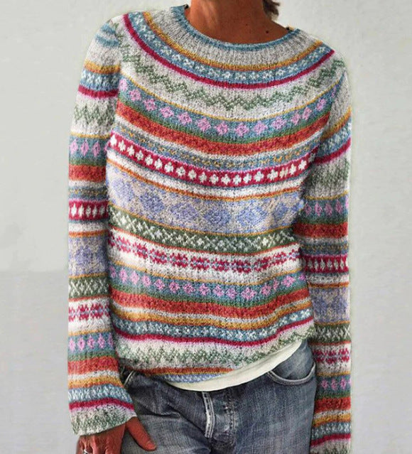 Holly - Women's Knit Sweater with Striped Design