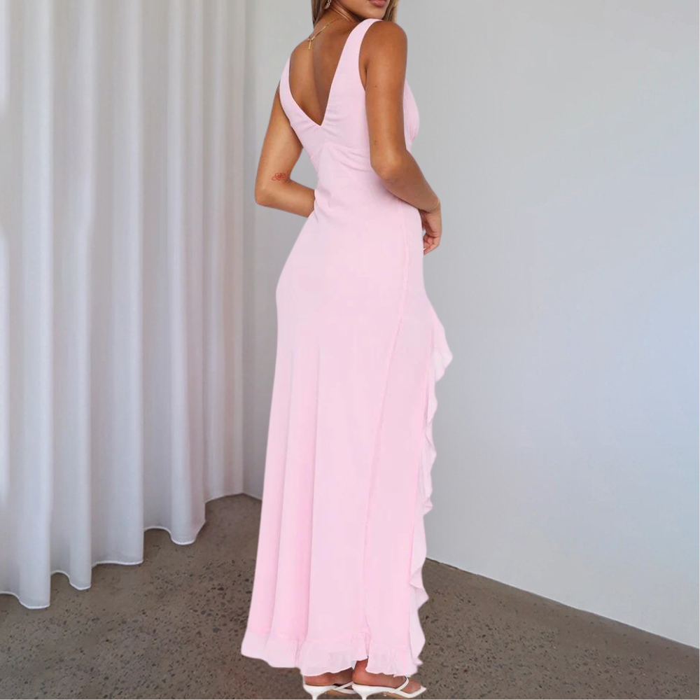 Women's High-Low Dress with V-Neck