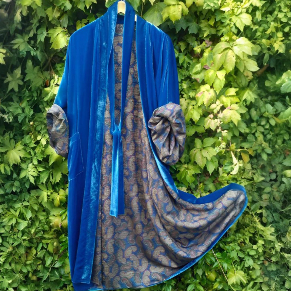 Women's Mid-Length Loose Print Velvet Floral Cardigan Coat 2