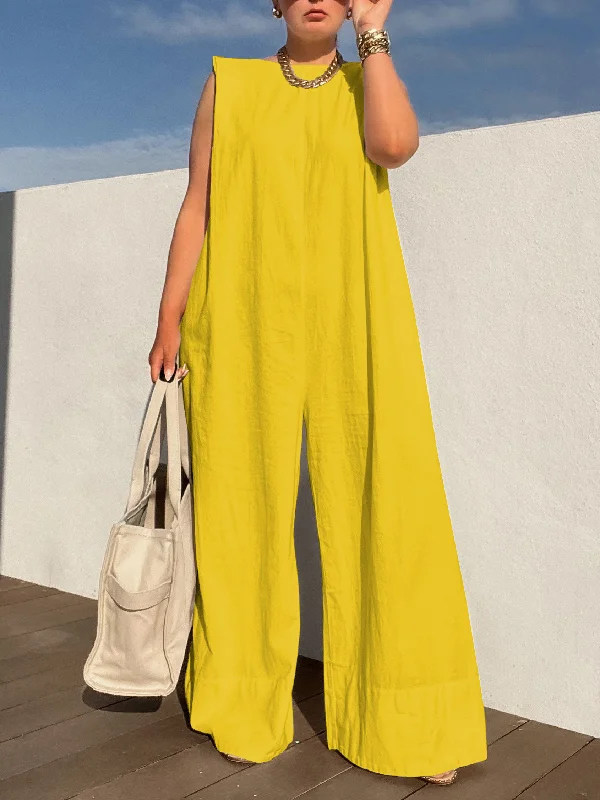 Women's Loose Fit Solid Color Sleeveless Jumpsuit | Ideal for Summer