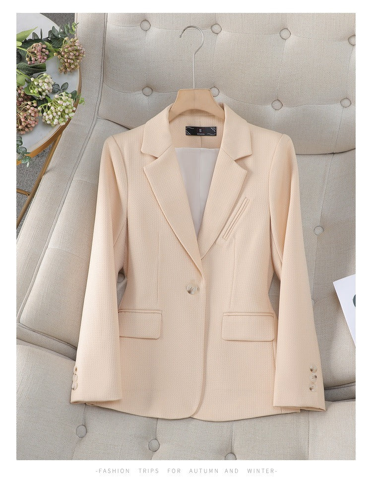 Women's Elegant Ribbed Blazer with Button and Pockets in Solid Colour | Perfect for Casual Days