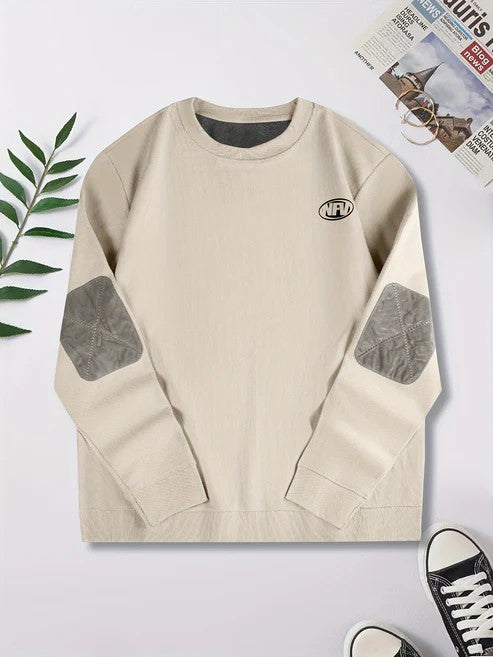 Men's Casual Loose Round Neck Sweatshirt with Elbow Patches | Ideal for Autumn/Winter