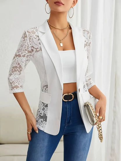 Women's Elegant white lace blazer with notched lapel | Perfect for Casual Days