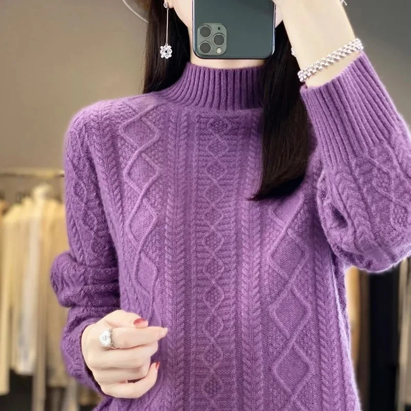 Cable Knit Turtleneck Jumper for Women