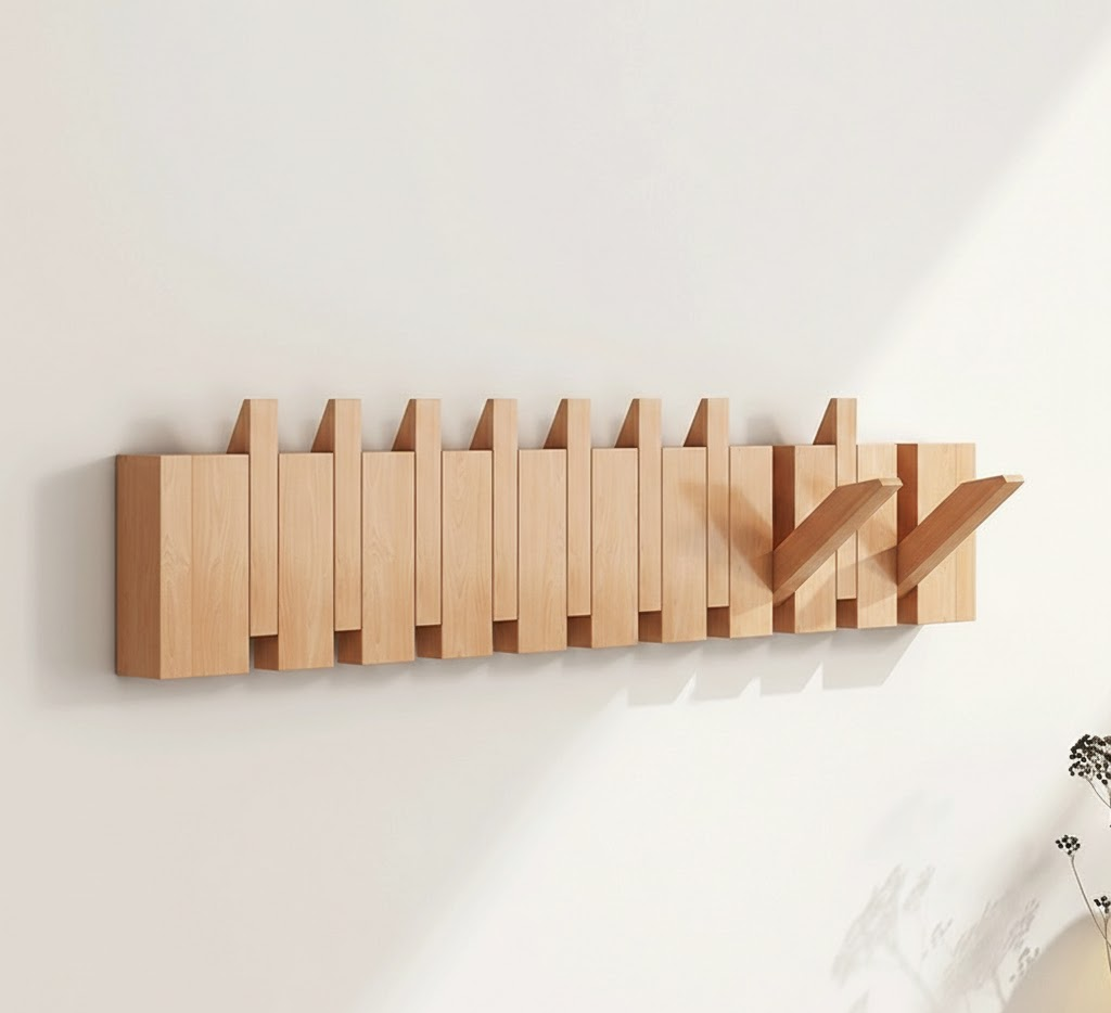 Wall Coat Rack Wood Foldable Hook Entryway Organizer