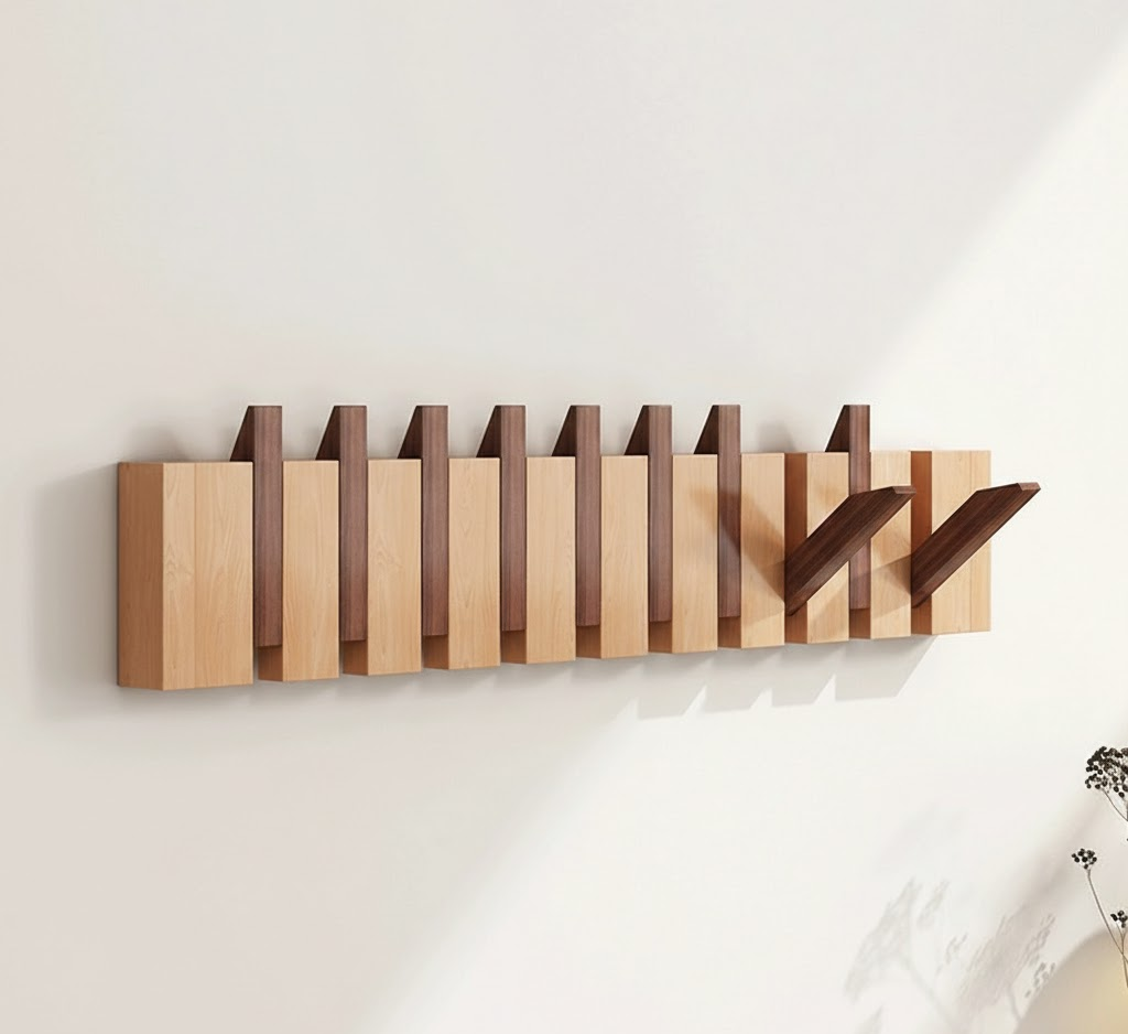 Wall Coat Rack Wood Foldable Hook Entryway Organizer