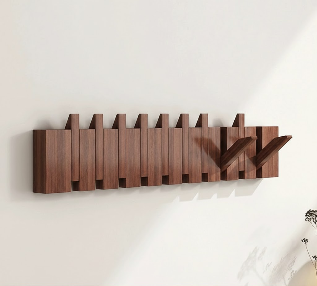 Wall Coat Rack Wood Foldable Hook Entryway Organizer