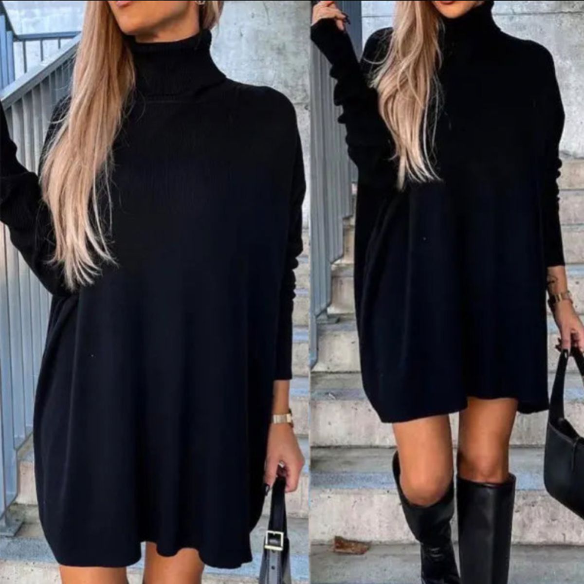 Women's Stylish Midi Black Cashmere Dress Jumper  |  Ideal for  winter