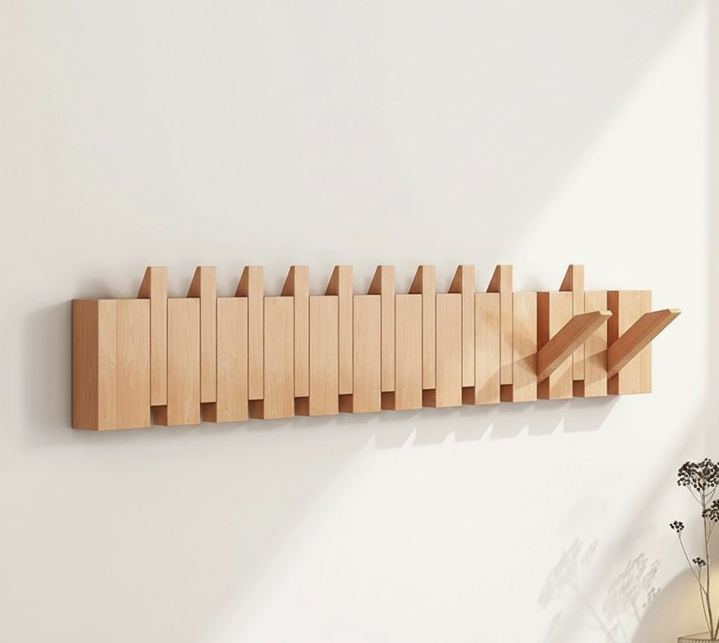 Wall Coat Rack Wood Foldable Hook Entryway Organizer