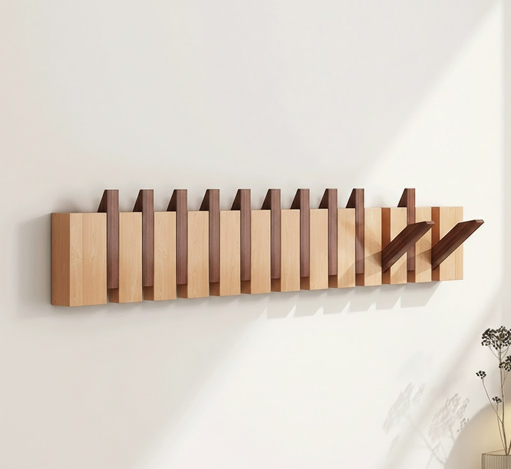 Wall Coat Rack Wood Foldable Hook Entryway Organizer