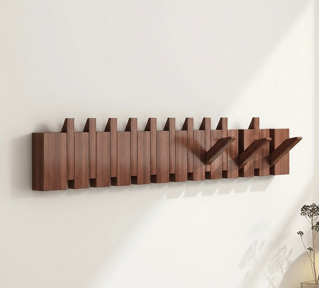 Wall Coat Rack Wood Foldable Hook Entryway Organizer