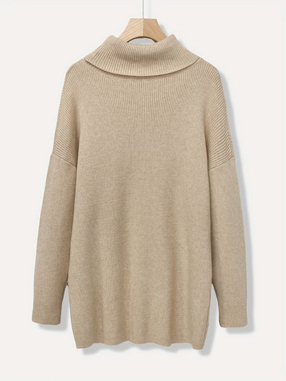 Women's Oversized Solid Colour Turtleneck Jumper | Ideal for Winter