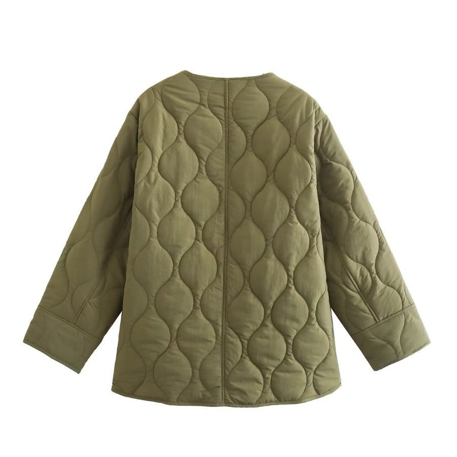 Women's Trendy Olive Green Oversized Quilted Jacket for a Stylish Look | Ideal for Autumn/Winter