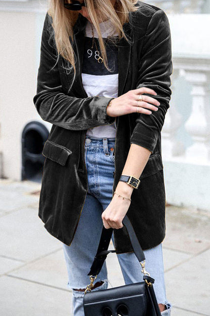 Women's Long Velvet Blazer with Pocket | Perfect for Casual Days