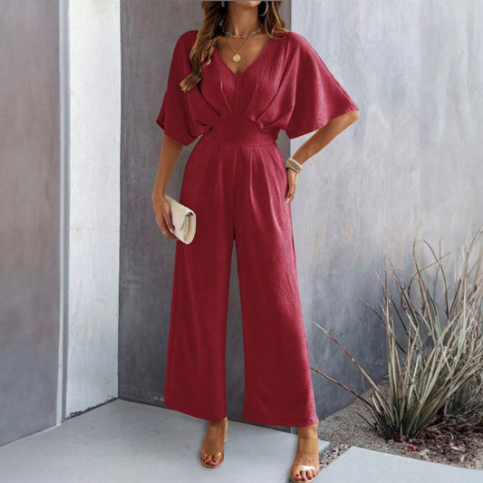 Women's Casual V-Neck Short Sleeve Jumpsuit | Perfect for Casual Days