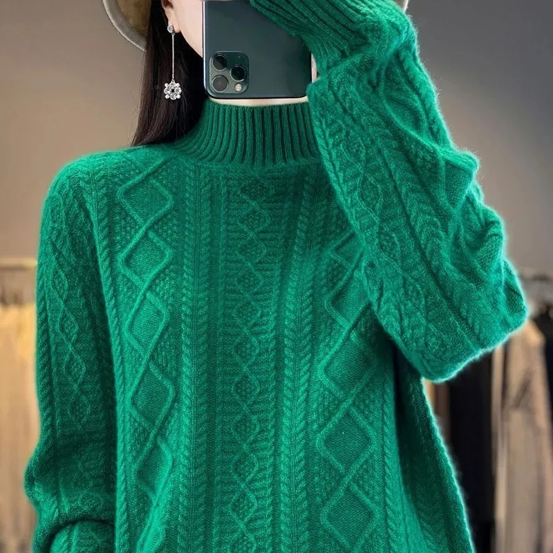 Cable Knit Turtleneck Jumper for Women