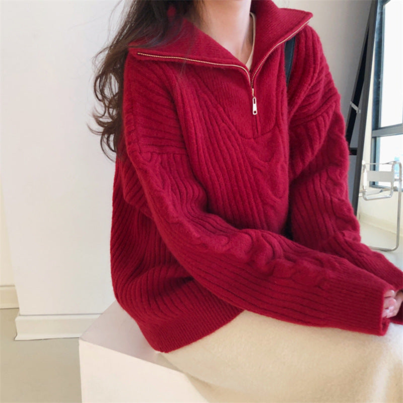 Women's Chic White Turtleneck Jumper with Zip | Ideal for Autumn/Winter