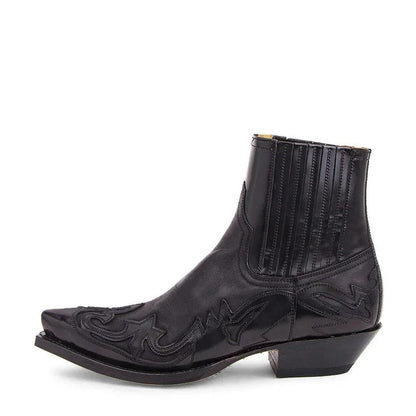 Men's Rugged Leather Cowboy Boots with Intricate Stitching