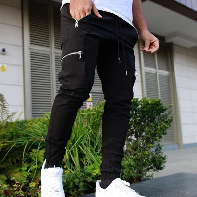 Men's Cargo Pants Slim Fit Stretch Jogger Zipper Pockets