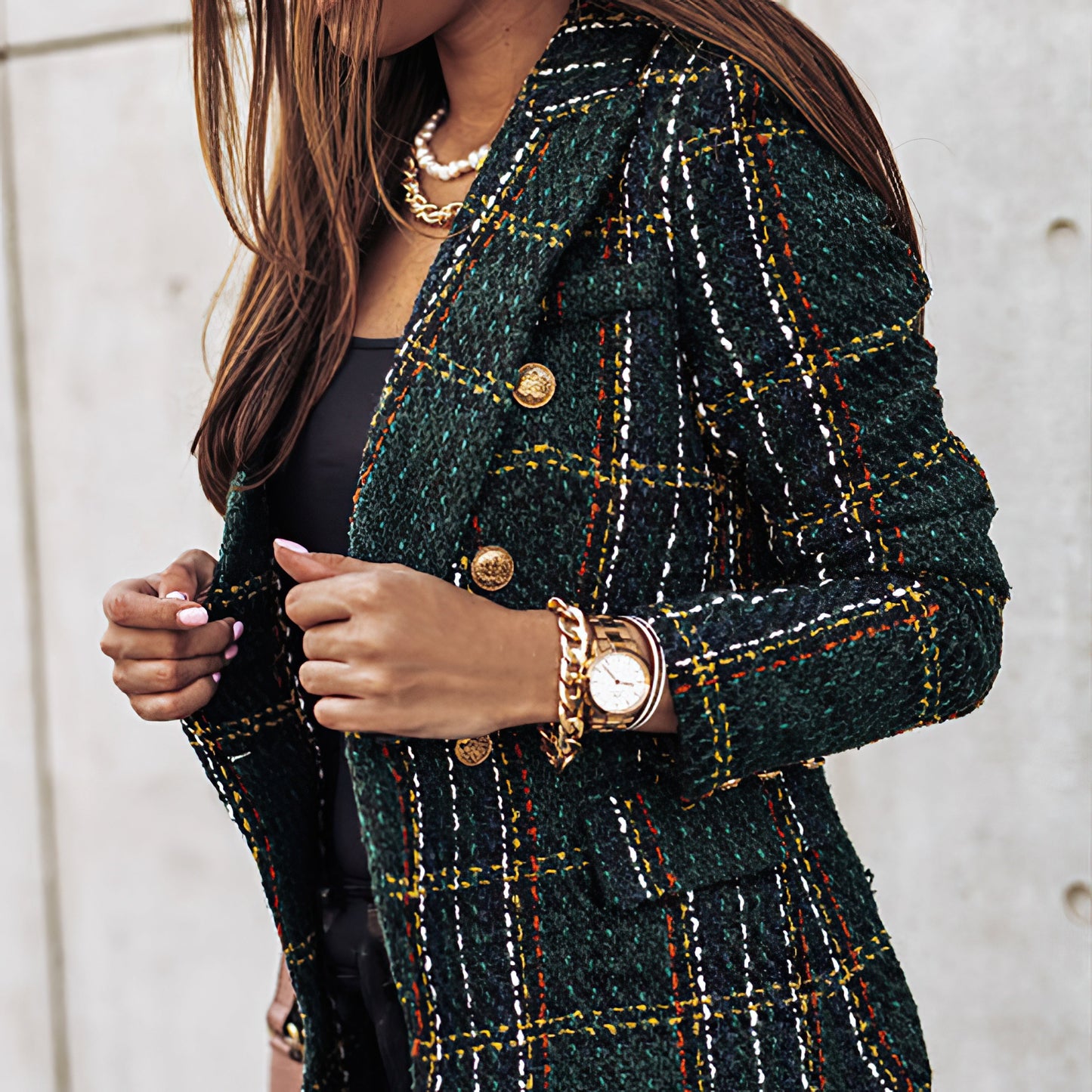 Women's Blazer Jacket Checked Tailored Office Style