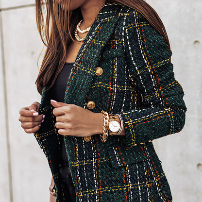 Women's Blazer Jacket Checked Tailored Office Style