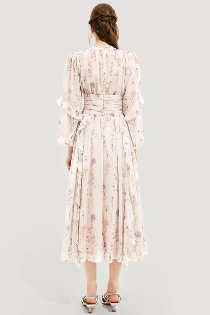 Women's Elegant Lightweight Floral Maxi Dress with Pleated Skirt