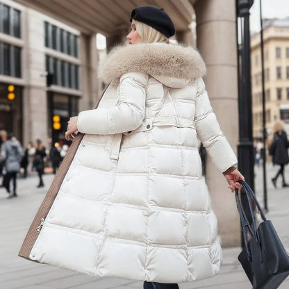 Luxurious Warm Winter Down Coat with Vegan Pelt for Women | Ideal for Winter