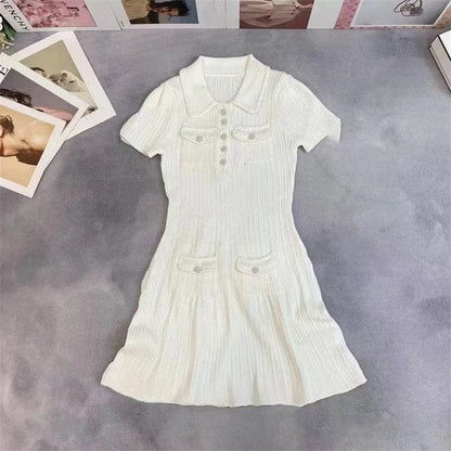 Women's Summer Elegant Ribbed Mini Dress with Collar | Ideal for Summer