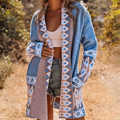 Women's Elegant Multicoloured Long Open Front Cashmere Cardigan | Ideal for Winter