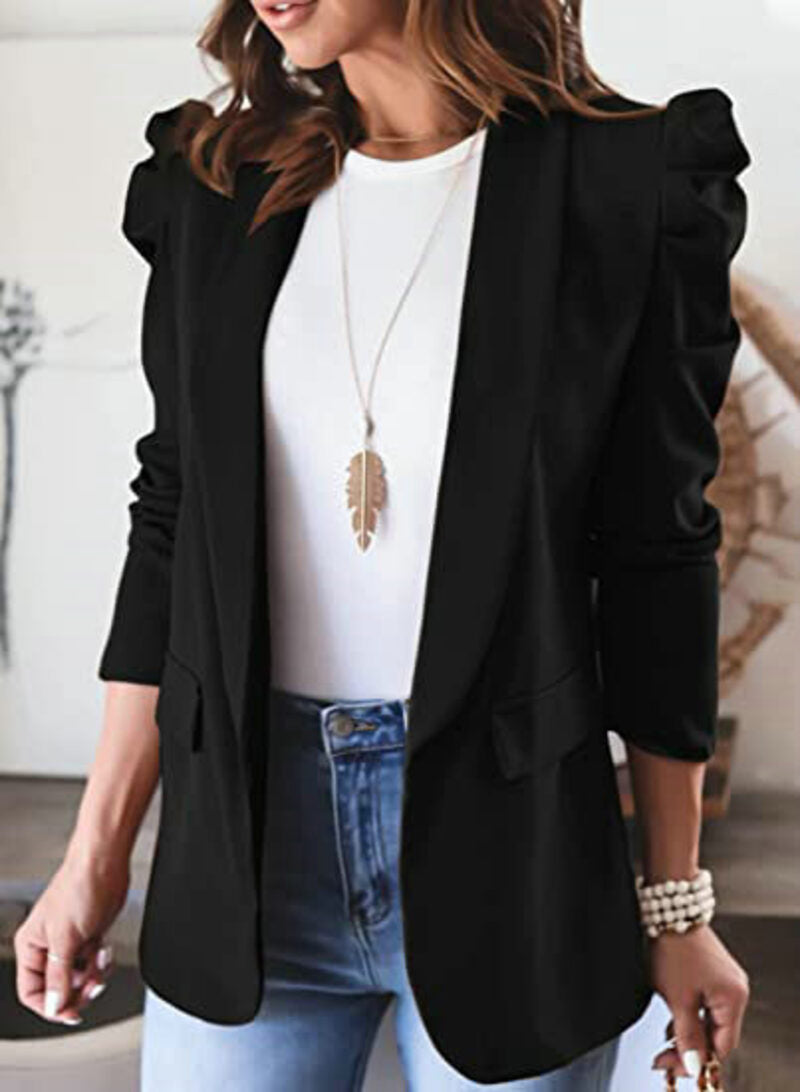 Women's Elegant Solid Colour Slim Blazer with Button and Pockets | Perfect for Casual Days