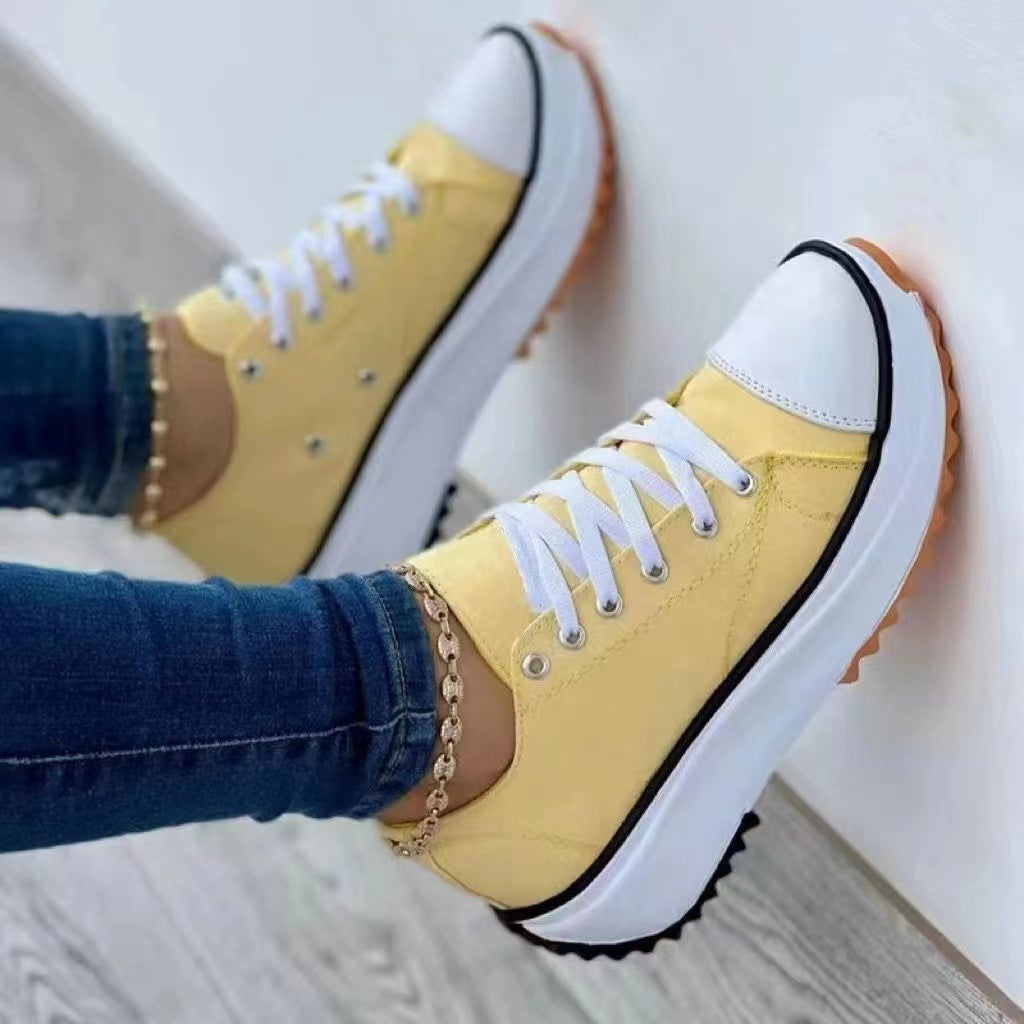 Women’s Solid Color Lace-Up Sneakers