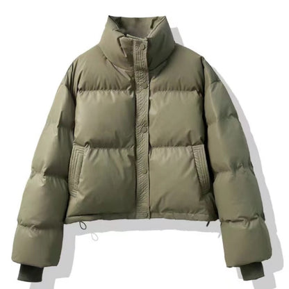 Warm Winter Jacket With Puffer Short Vegan Leather Elegant For Women | Ideal for Winter