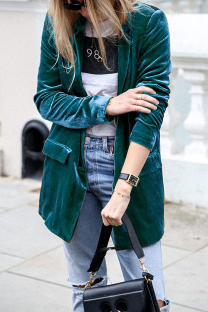 Women's Long Velvet Blazer with Pocket | Perfect for Casual Days