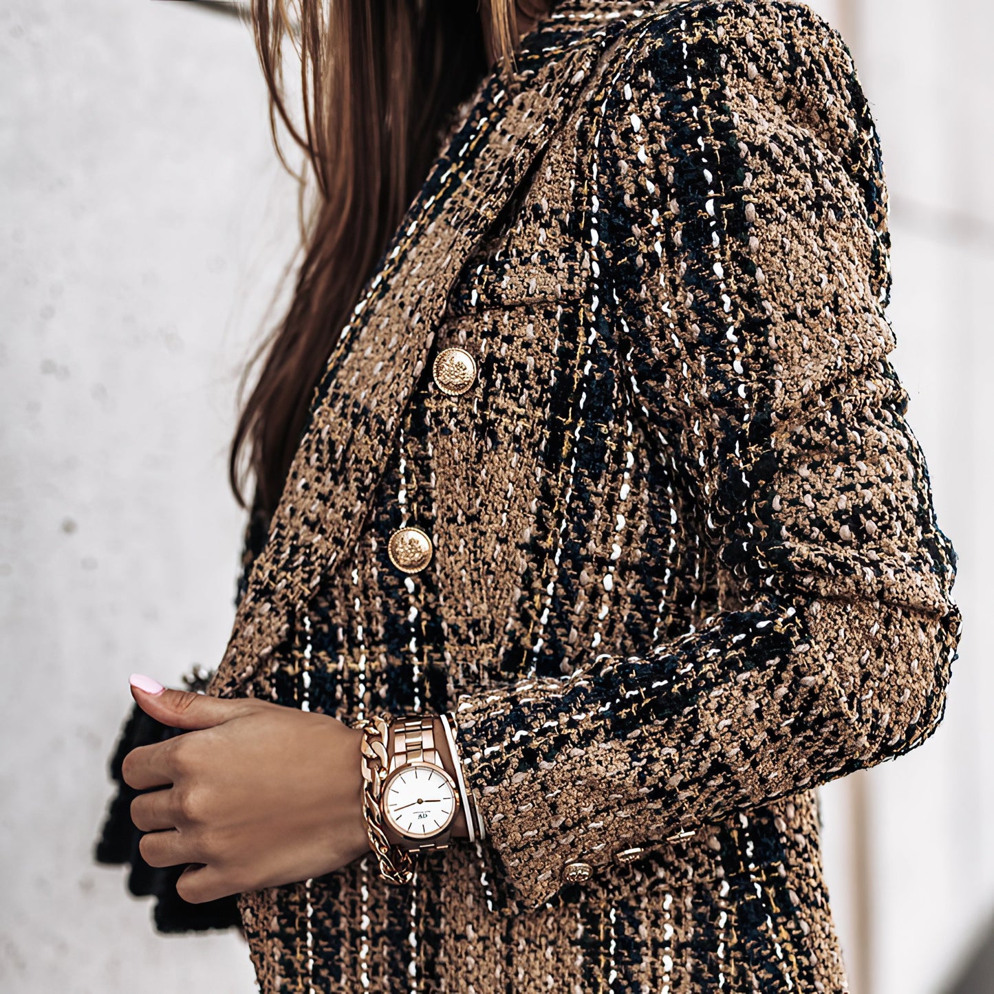 Women's Blazer Jacket Checked Tailored Office Style