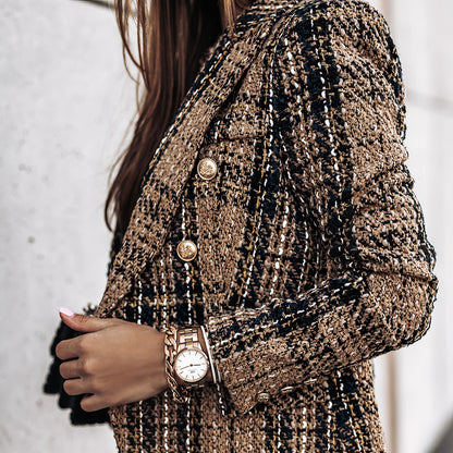 Women's Blazer Jacket Checked Tailored Office Style